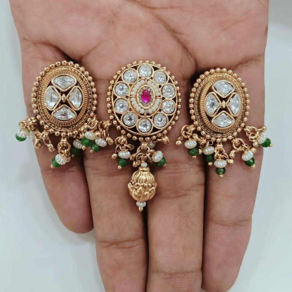 JCM Jewellery Elegant Pota Stone & Kundan Adjustable Rings Gold Plated Designer Jewellery