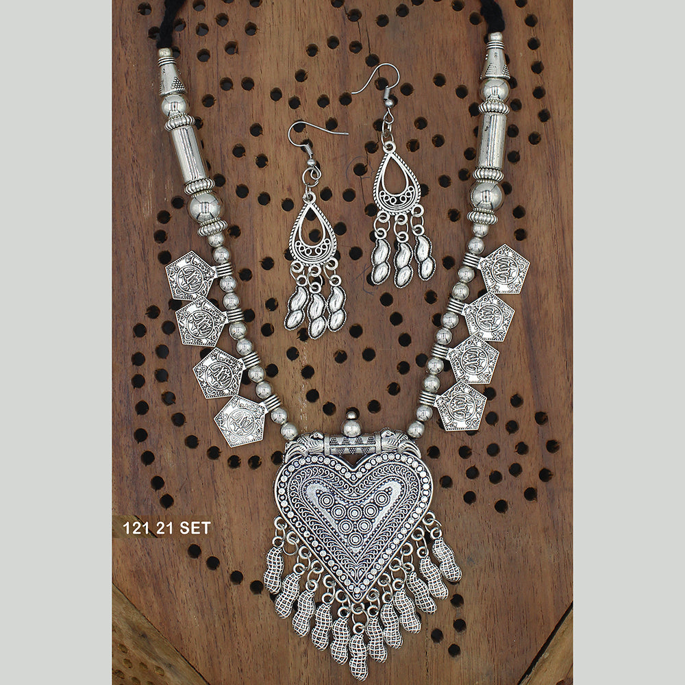 Mahavir Oxidised Plated Long Necklace Set