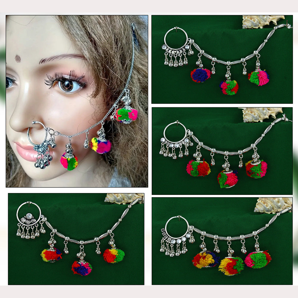 Mahavir Silver Plated Nose Ring ( Assorted Design )