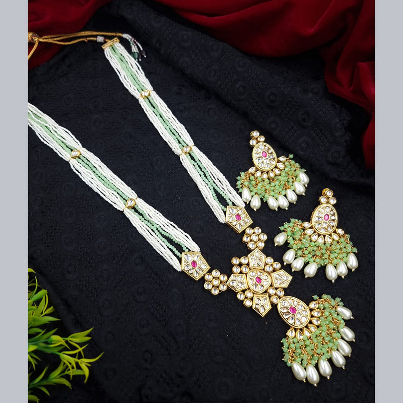 JCM Gold Plated Kundan Stone Long Necklace Set