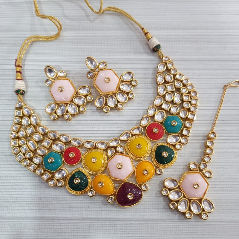 JCM Gold Plated Kundan Stone & Meenakari Necklace Set