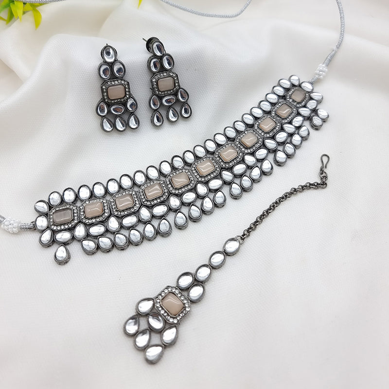 JCM Oxidised Plated Kundan Stone Necklace Set