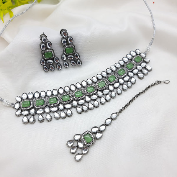 JCM Oxidised Plated Kundan Stone Necklace Set