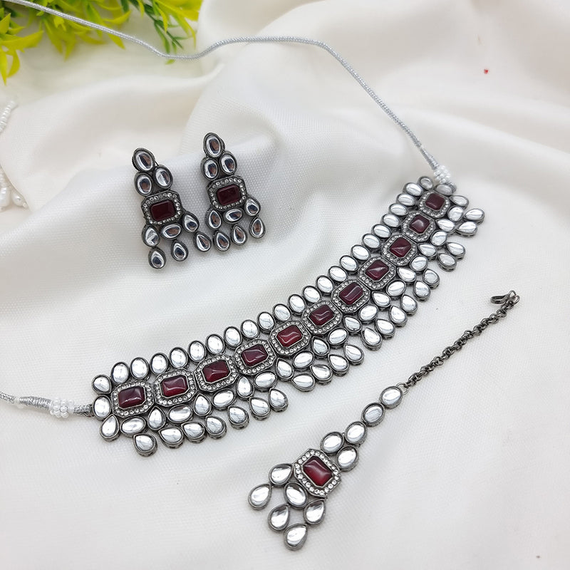 JCM Oxidised Plated Kundan Stone Necklace Set