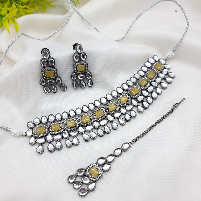 JCM Oxidised Plated Kundan Stone Necklace Set