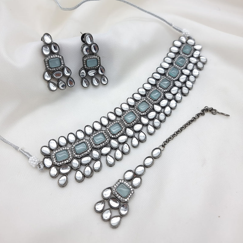 JCM Oxidised Plated Kundan Stone Necklace Set