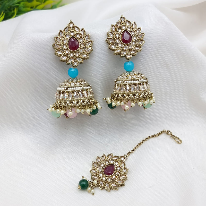 JCM Gold Plated Crystal Stone Jhumki Earrings