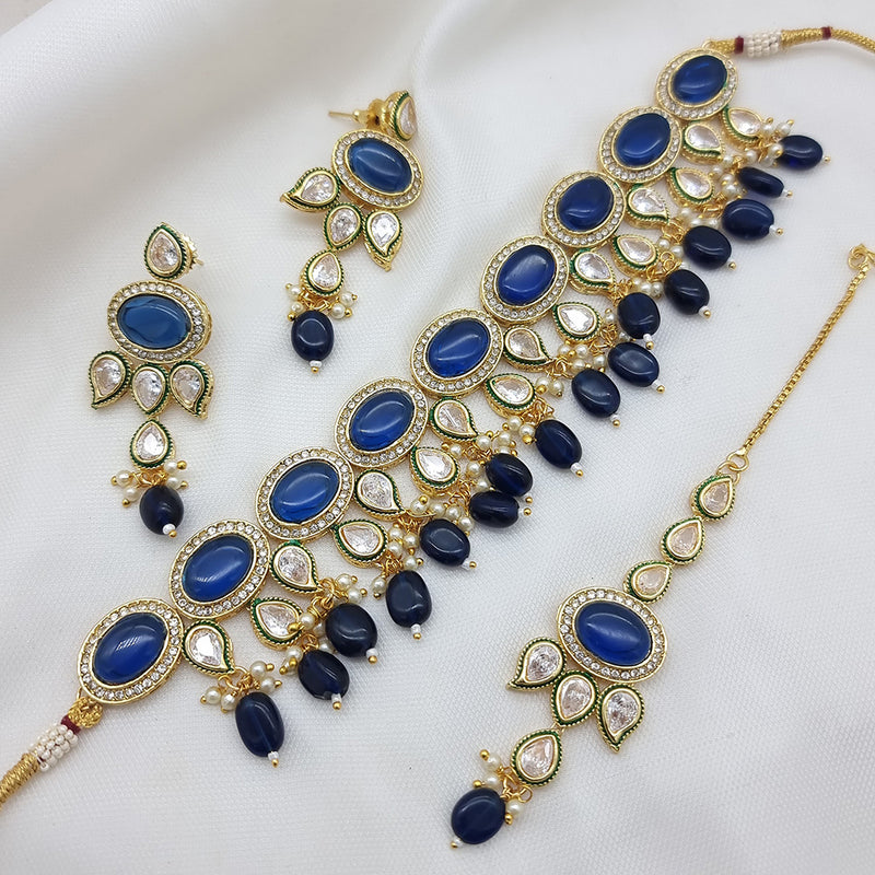 JCM Gold Plated Kundan Stone Choker Necklace Set