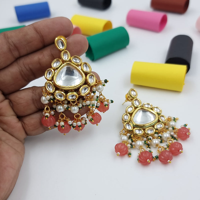 JCM Gold Plated Kundan Stone Dangler Earrings