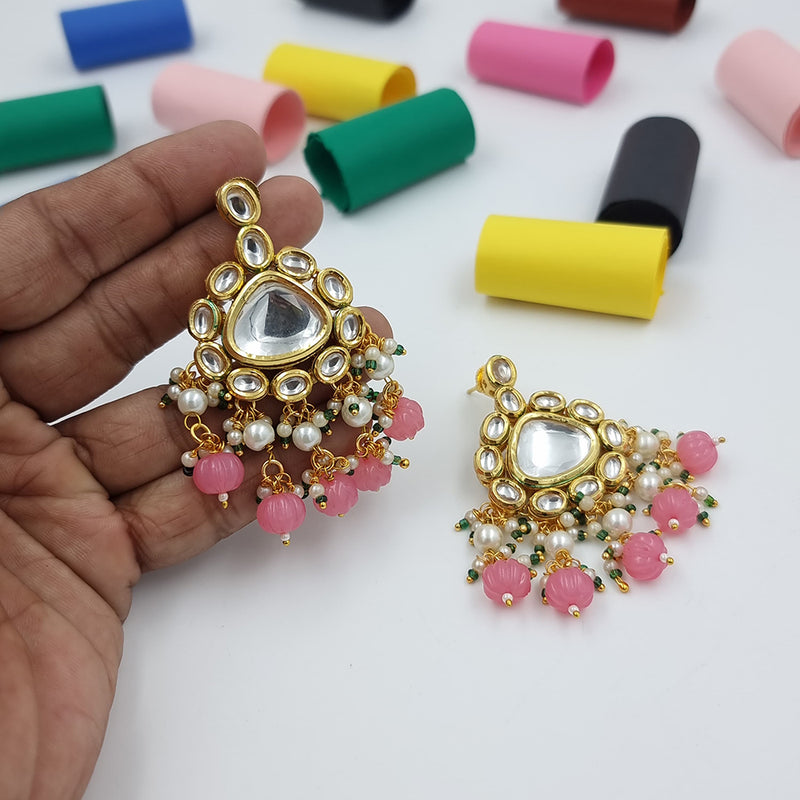 JCM Gold Plated Kundan Stone Dangler Earrings