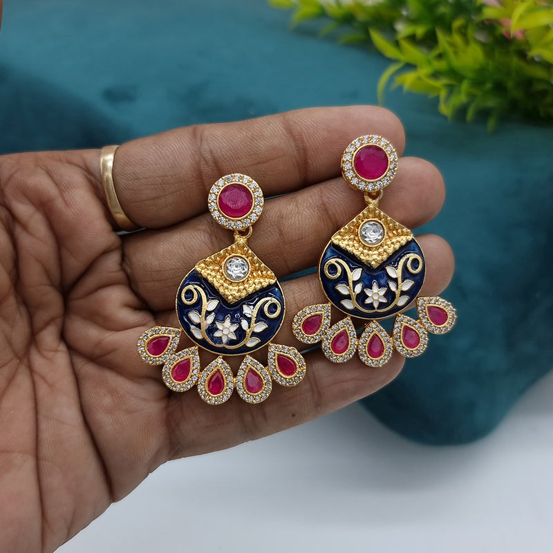 JCM Gold Plated Kundan Stone Dangler Earrings