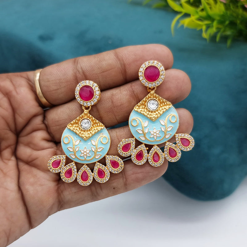 JCM Gold Plated Kundan Stone Dangler Earrings