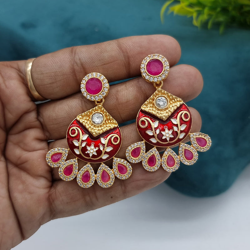 JCM Gold Plated Kundan Stone Dangler Earrings