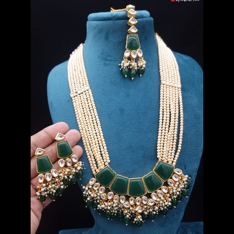 JCM Gold Plated Kundan & Beads Long Necklace Set