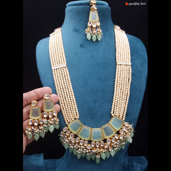 JCM Gold Plated Kundan & Beads Long Necklace Set