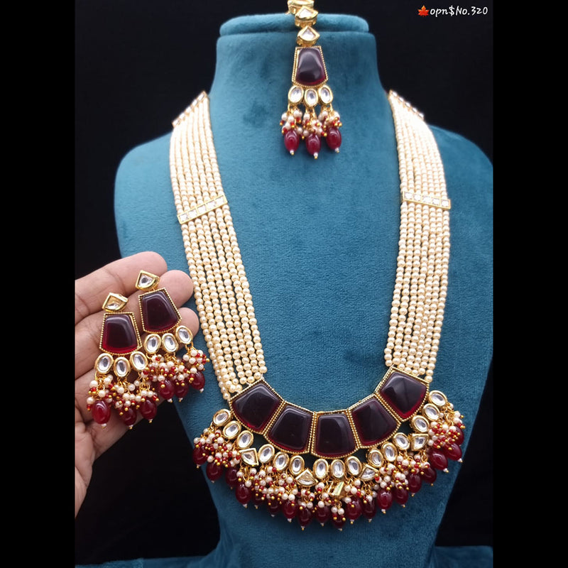 JCM Gold Plated Kundan & Beads Long Necklace Set