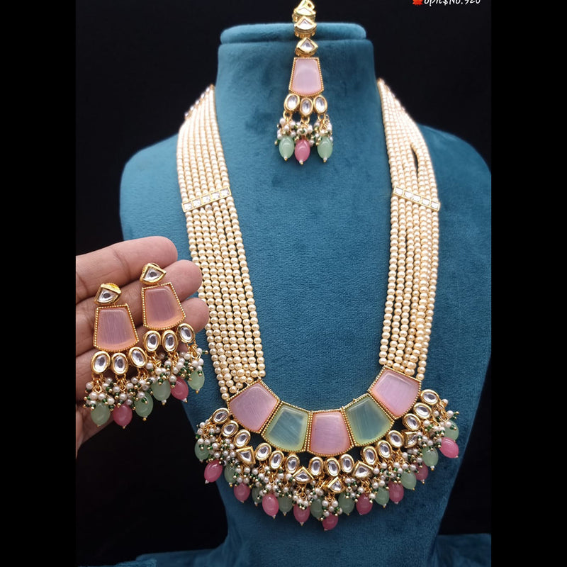 JCM Gold Plated Kundan & Beads Long Necklace Set