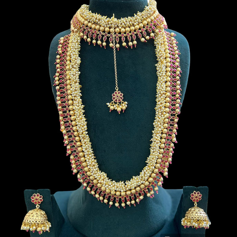 JCM Gold Plated Pearl And Pota Stone Necklace Combo