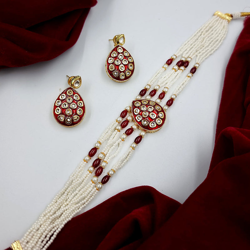 JCM Gold Plated Kundan And Pearl  Choker Necklace Set