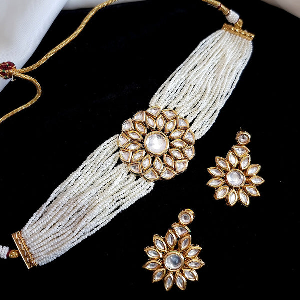 JCM Gold Plated Kundan And Pearl Choker Necklace Set