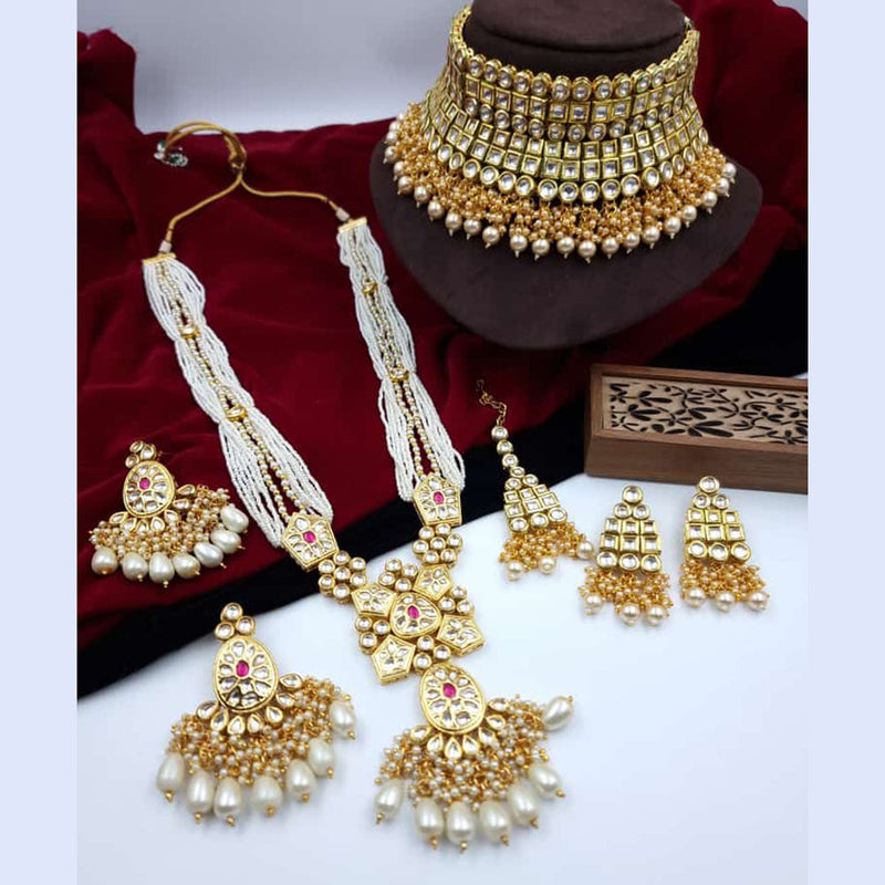 JCM Gold Plated Kundan Stone Double Necklace Set