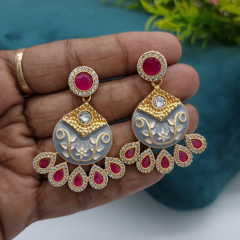 Jcm Gold Plated AD And Meenakari Dangler Earrings