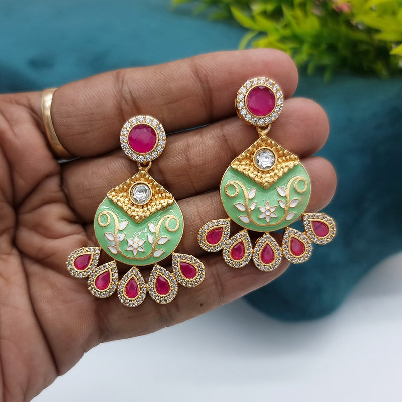 Jcm Gold Plated AD And Meenakari Dangler Earrings