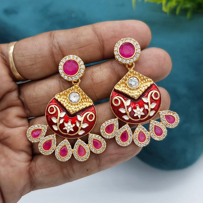 Jcm Gold Plated AD And Meenakari Dangler Earrings