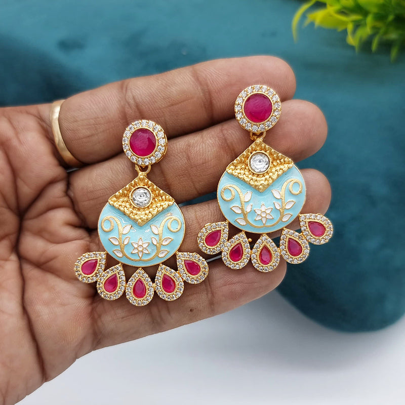 Jcm Gold Plated AD And Meenakari Dangler Earrings