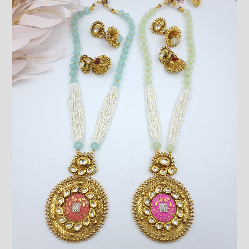 Jcm Gold Plated Kundan Stone And Beads Necklace Set