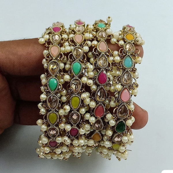 Jcm Gold Plated Crystal Stone And Pearl Bangle Set