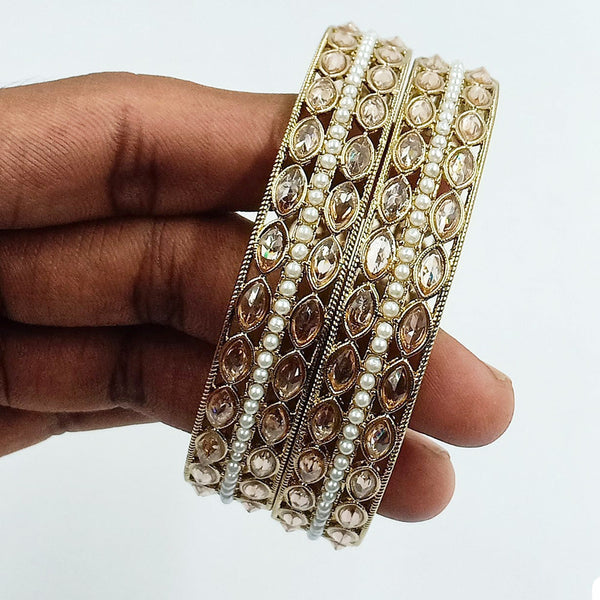 Jcm Gold Plated Crystal Stone And Pearls Bangles Set