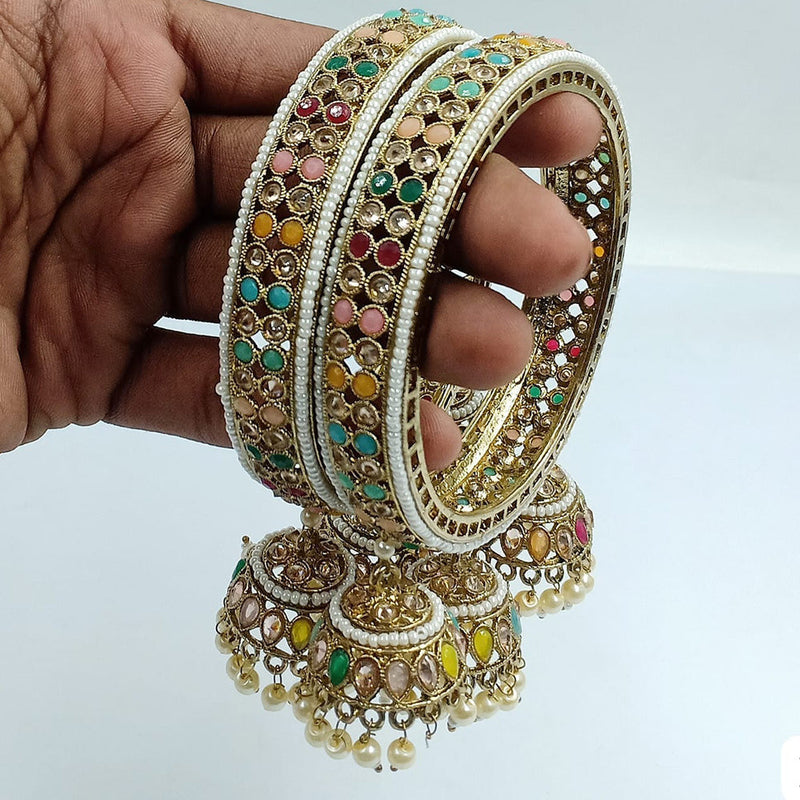 Jcm Gold Plated Crystal Stone And Pearls Bangles Set