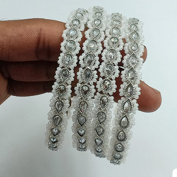 Jcm Silver Plated Crystal Stone And Pearls Bangles Set