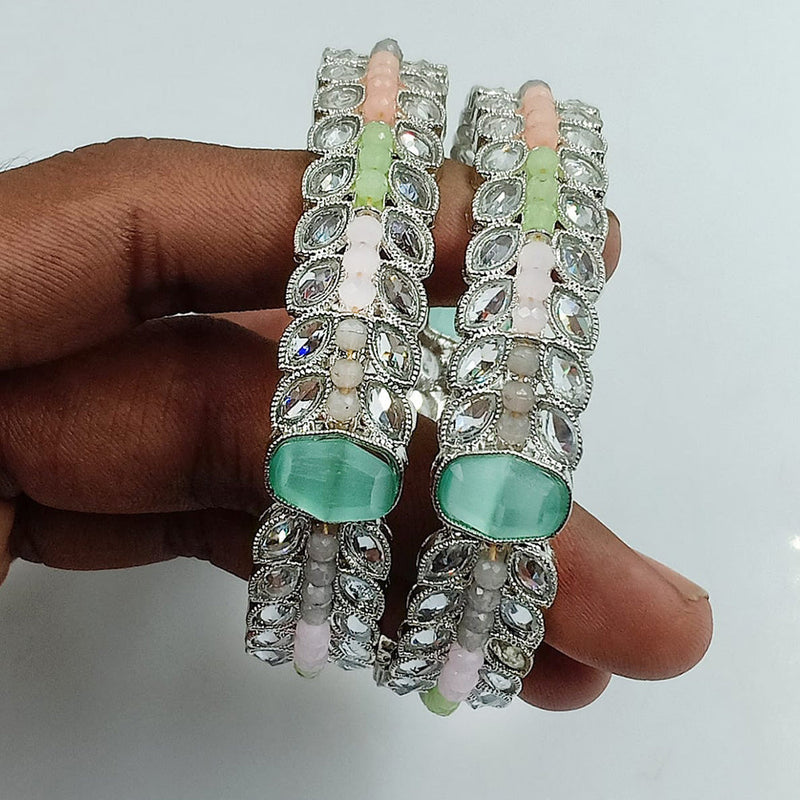 Jcm Silver Plated Crystal Stone And Pearls Bangles Set