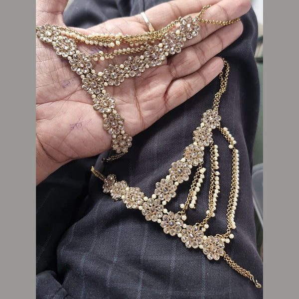 Jcm Gold Plated Crystal Stone And Pearls Hand Harness