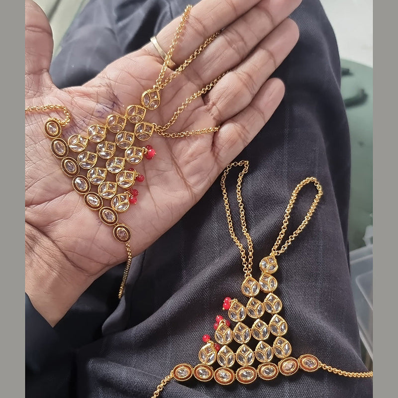 Jcm Gold Plated Kundan Stone And Pearls Hand Harness