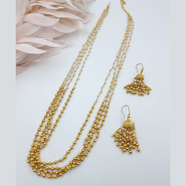 Jcm Gold Plated Pearl Long Necklace Set