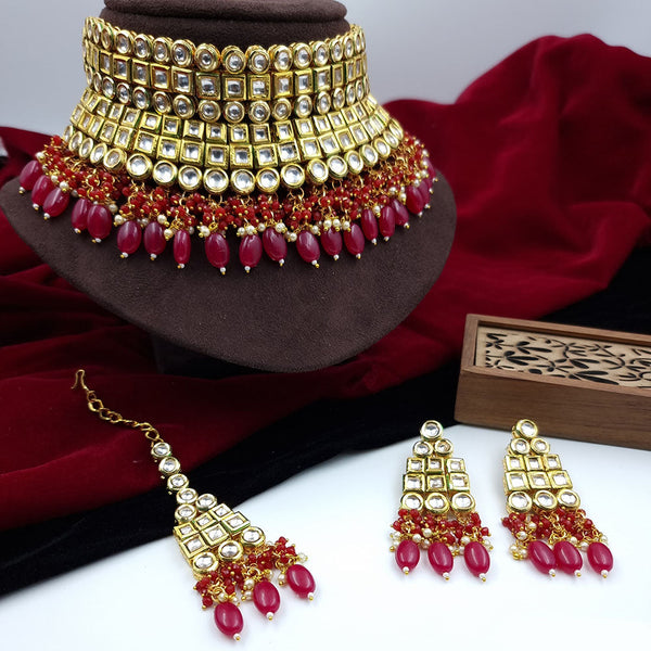 Jcm Gold Plated Pearls Kundan Stone Choker Necklace Set