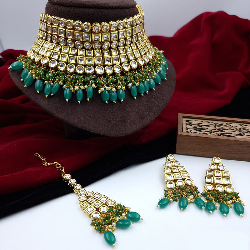 Jcm Gold Plated Pearls Kundan Stone Choker Necklace Set