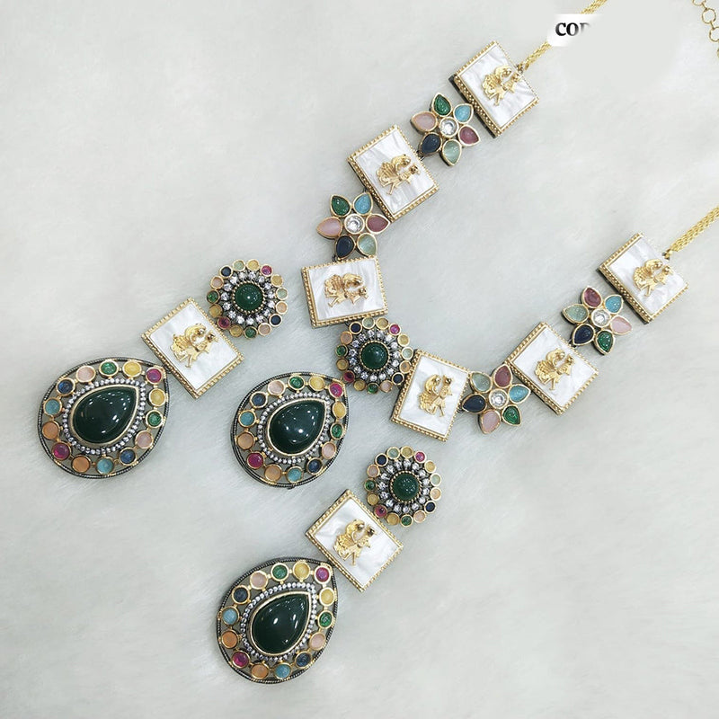 JCM Gold Plated Monalisa and Pota Stone Necklace Set