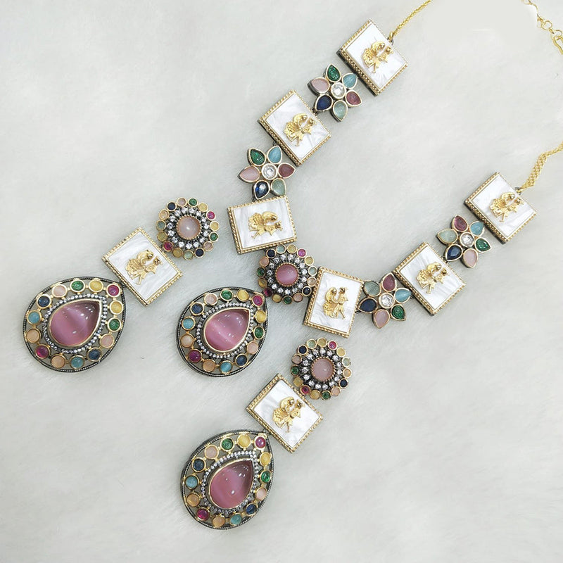 JCM Gold Plated Monalisa and Pota Stone Necklace Set