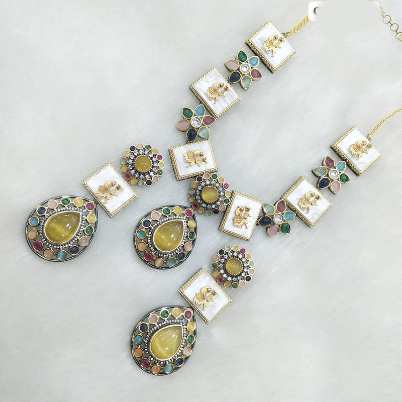 JCM Gold Plated Monalisa and Pota Stone Necklace Set