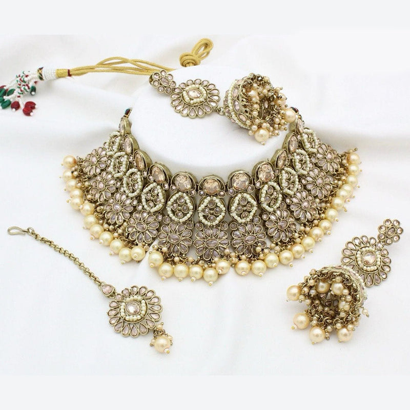 Jcm Jewellery Gold Plated Crystal Stone And Pearl Choker Necklace Set