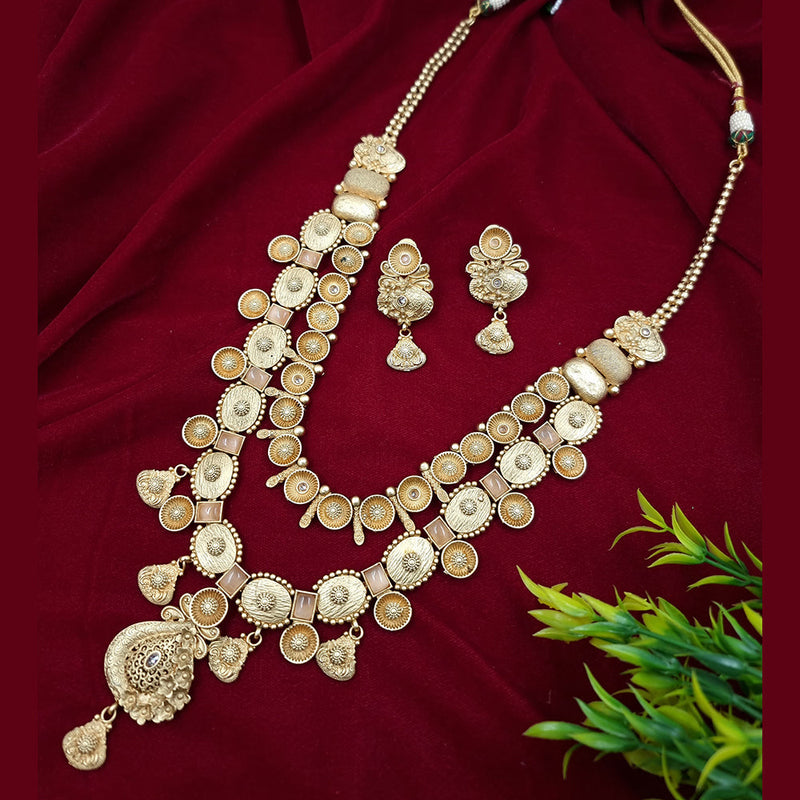 JCM Gold Plated Crystal Stone Long Necklace Set