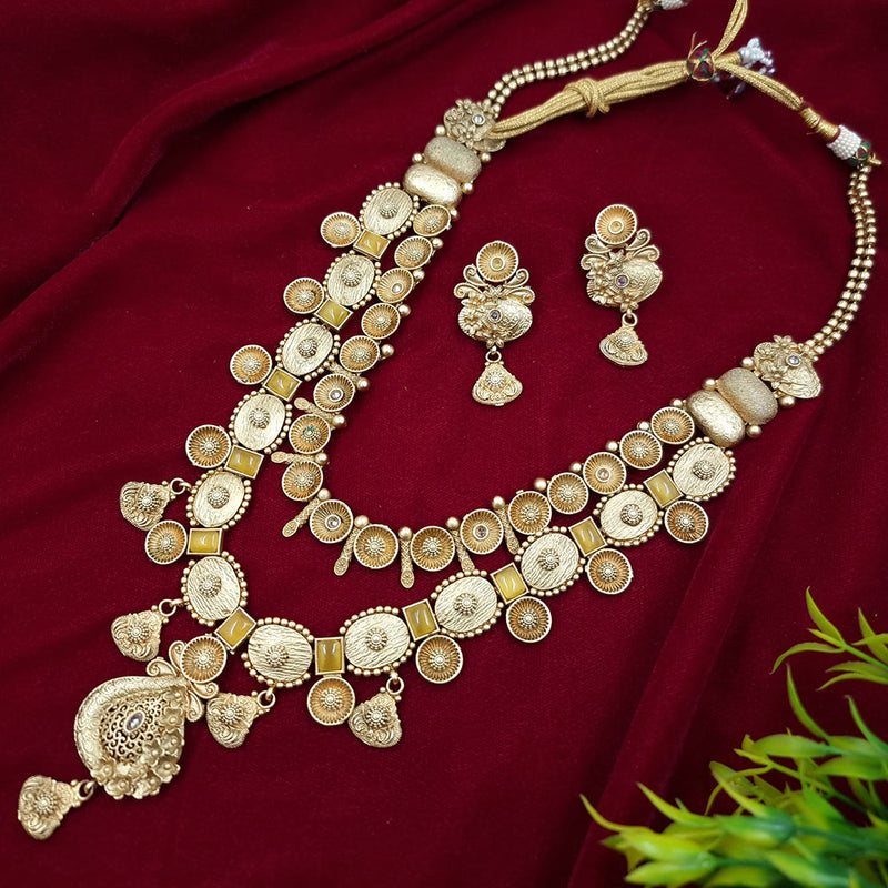 JCM Gold Plated Crystal Stone Long Necklace Set