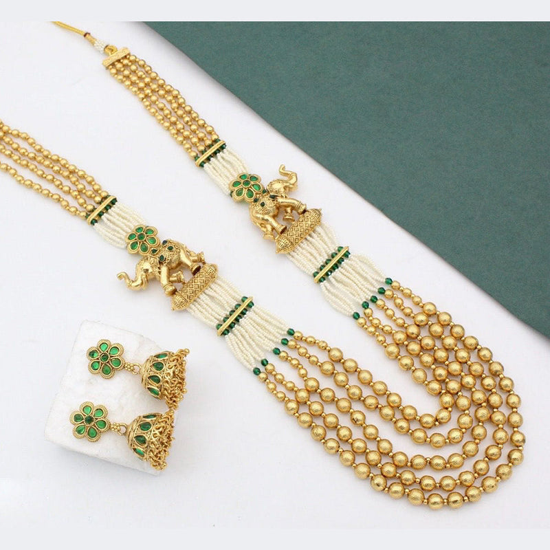 JCM Gold Plated Pota Stone And Pearls Long Necklace Set