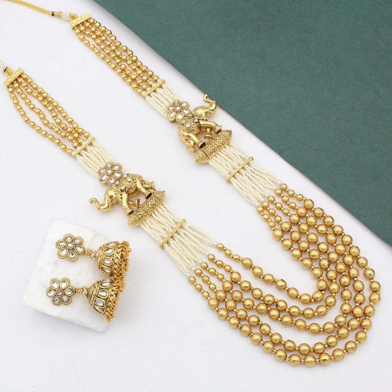 JCM Gold Plated Pota Stone And Pearls Long Necklace Set