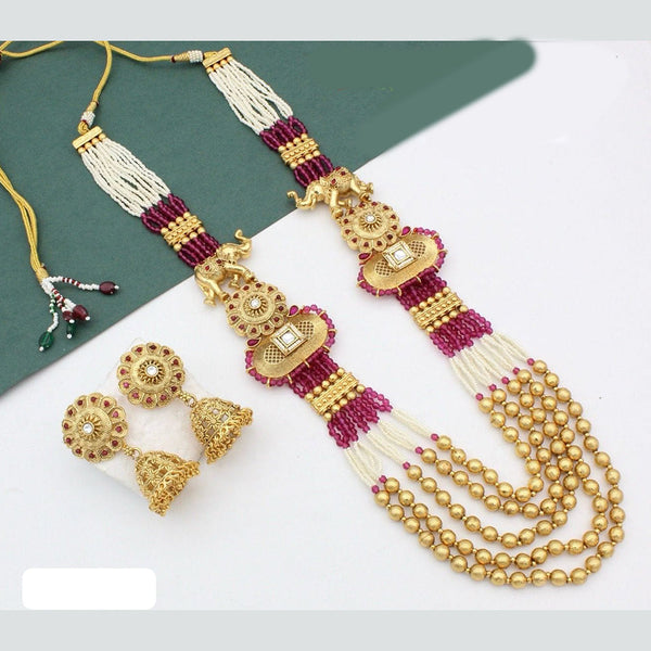 JCM Gold Plated Pota Stone And Pearls Long Necklace Set