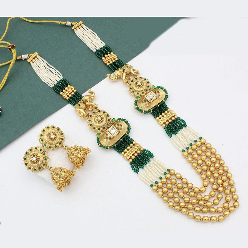 JCM Gold Plated Pota Stone And Pearls Long Necklace Set